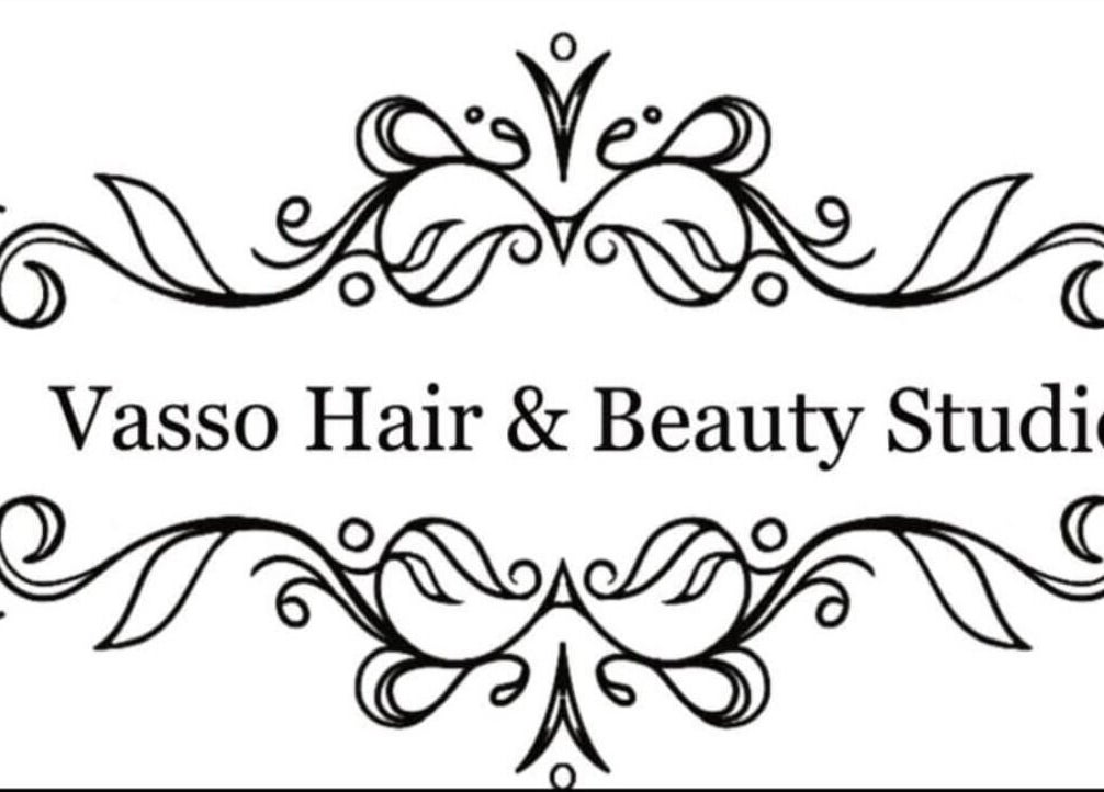 Elegant scrollwork logo for Vasso Hair Studio & Beauty in Egkomi Lefkosias, Lefkosia, CY.