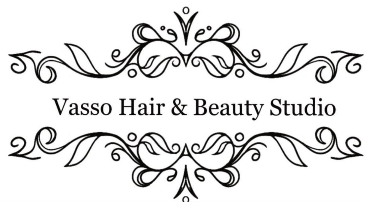 Elegant scrollwork logo for Vasso Hair Studio & Beauty in Egkomi Lefkosias, Lefkosia, CY.