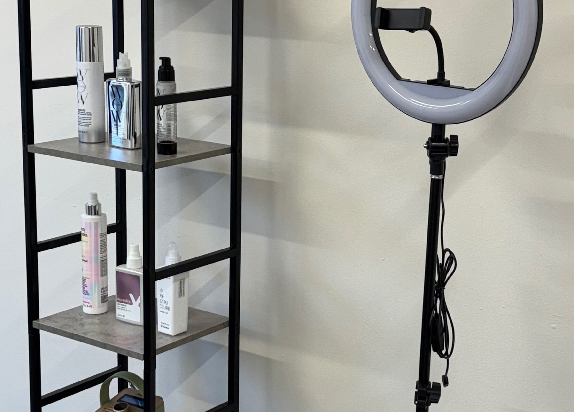 Stylish beauty products and ring light setup at Signature By Lou, Ilkeston, England, GB.