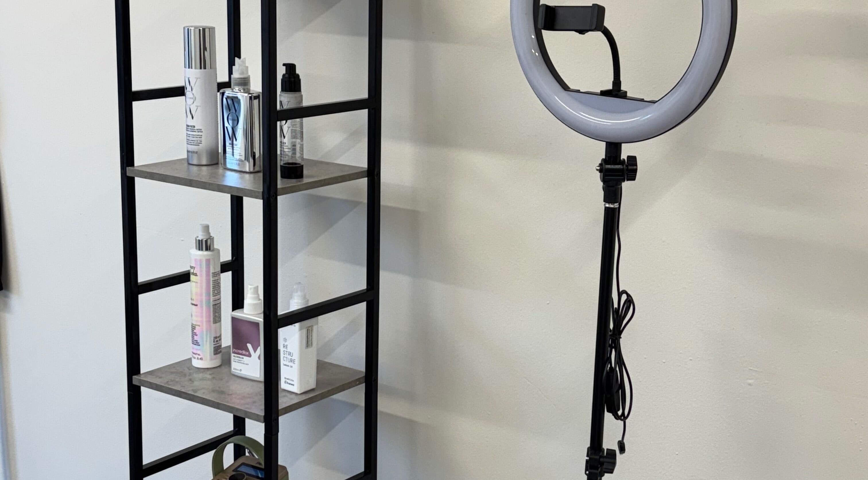 Stylish beauty products and ring light setup at Signature By Lou, Ilkeston, England, GB.