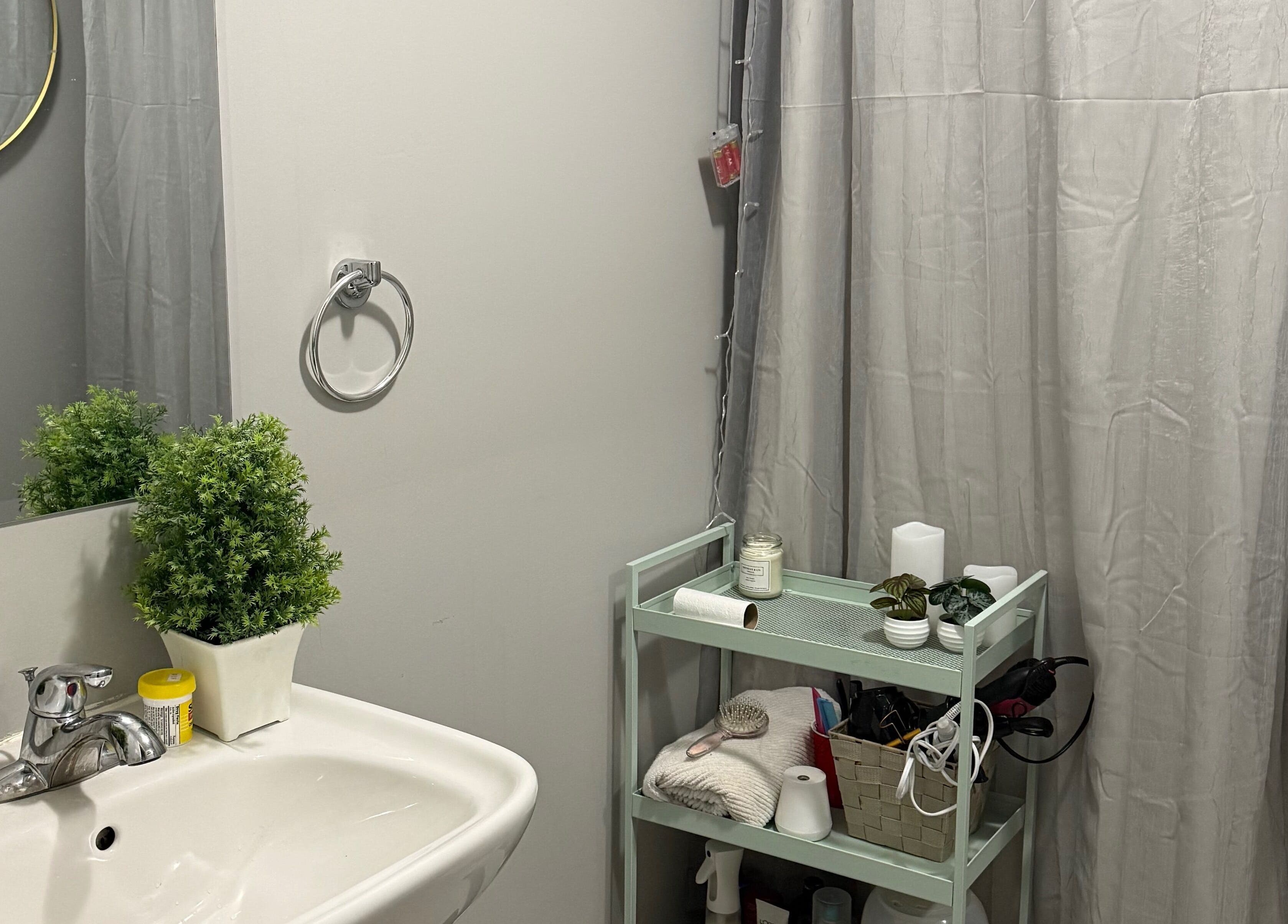 Elegant washroom at The Mother, Halifax, Nova Scotia, CA with modern decor and lush greenery.