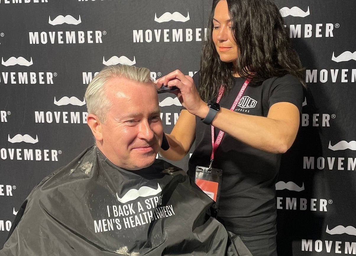 Stylist at Mila's head office in Bournemouth, England, GB, participating in Movember haircut event.