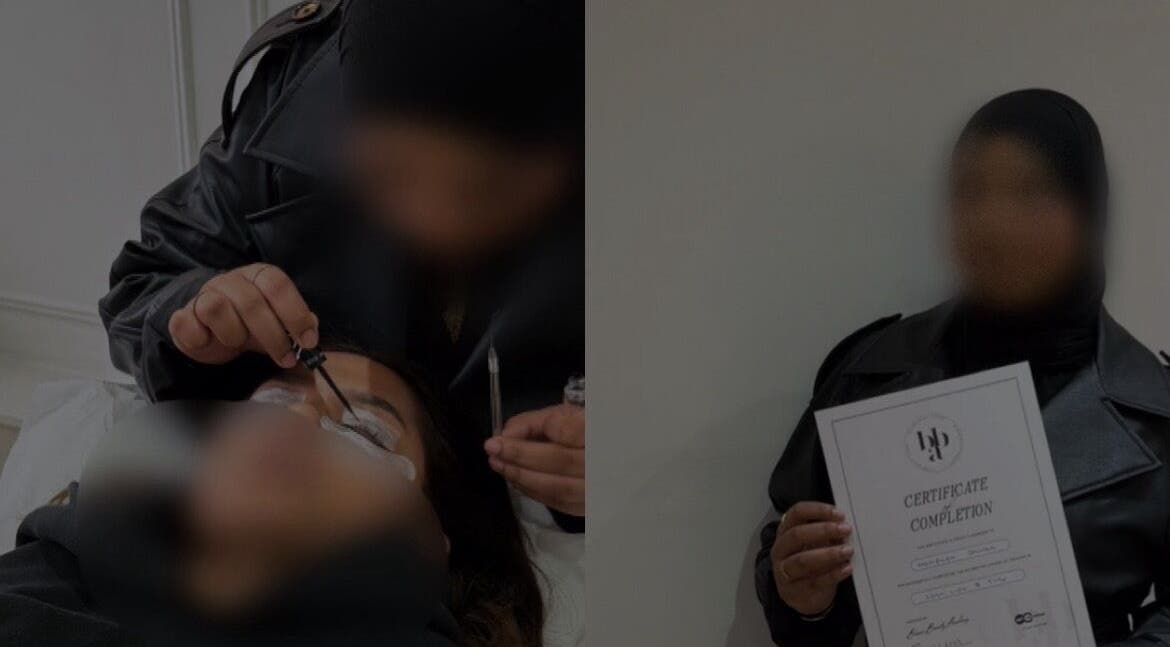 Lash Al-Noor in London offers expert eyelash application. Certificate showcases eyelash beauty expertise.