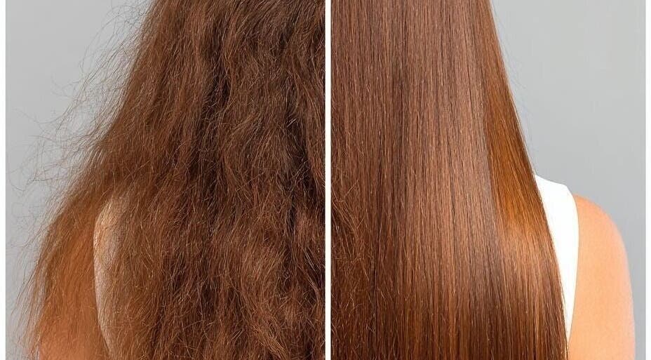Before and after hair smoothing at Salon Hayat, Rotterdam, Zuid-holland, NL.