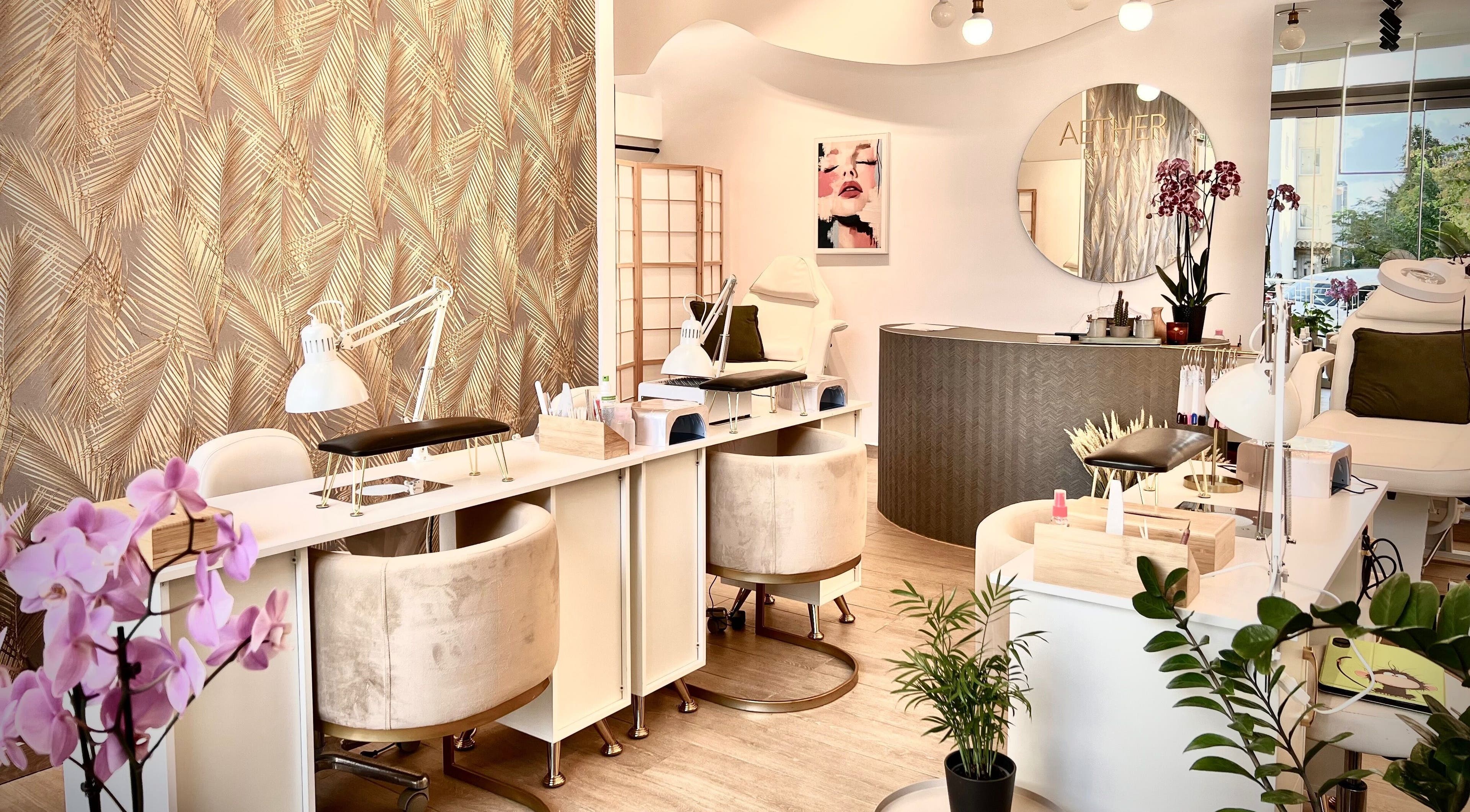 Chic interior of Aether beauty nails in Glifada, GR with stylish decor and serene ambiance.