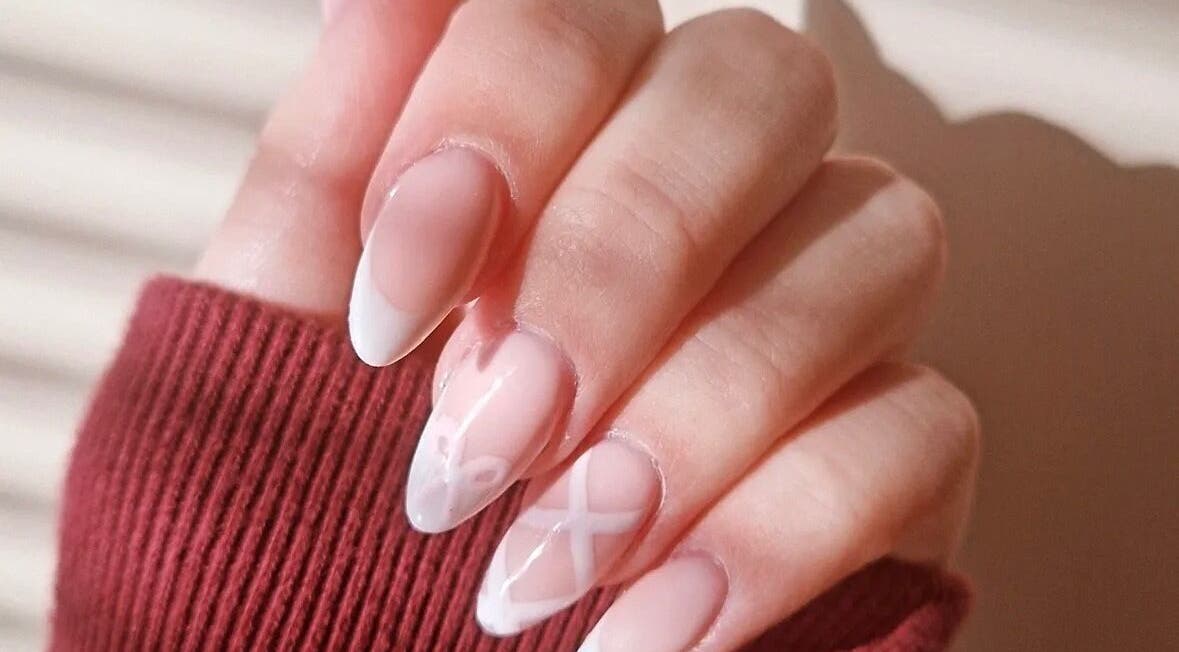 Elegant nail art with geometric patterns at Nail Design by Ellie, Luton, England, GB.