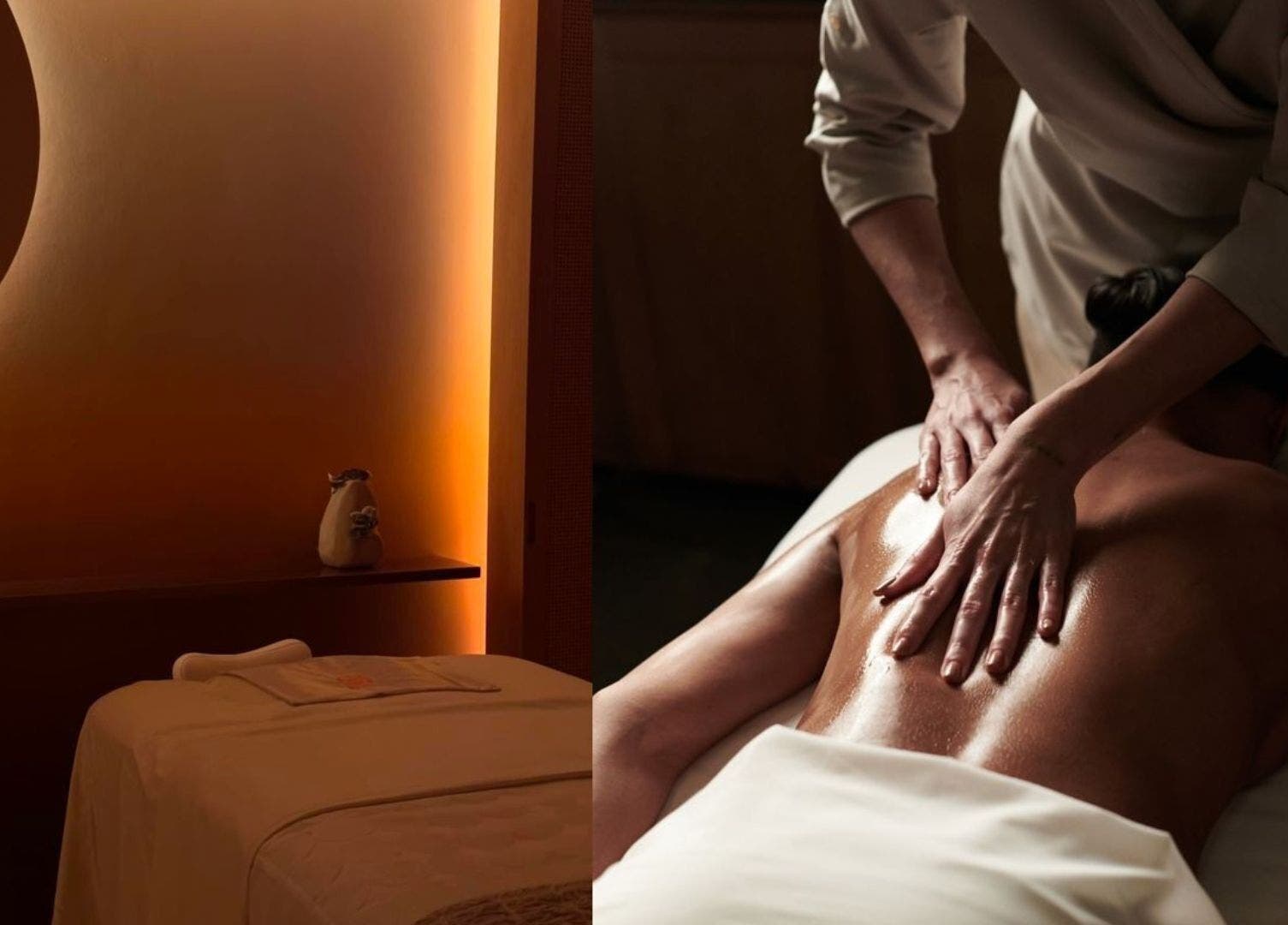 Relaxing massage session at Calma Massage Bar, Guayaquil, Guayas, EC with calming ambient lighting.