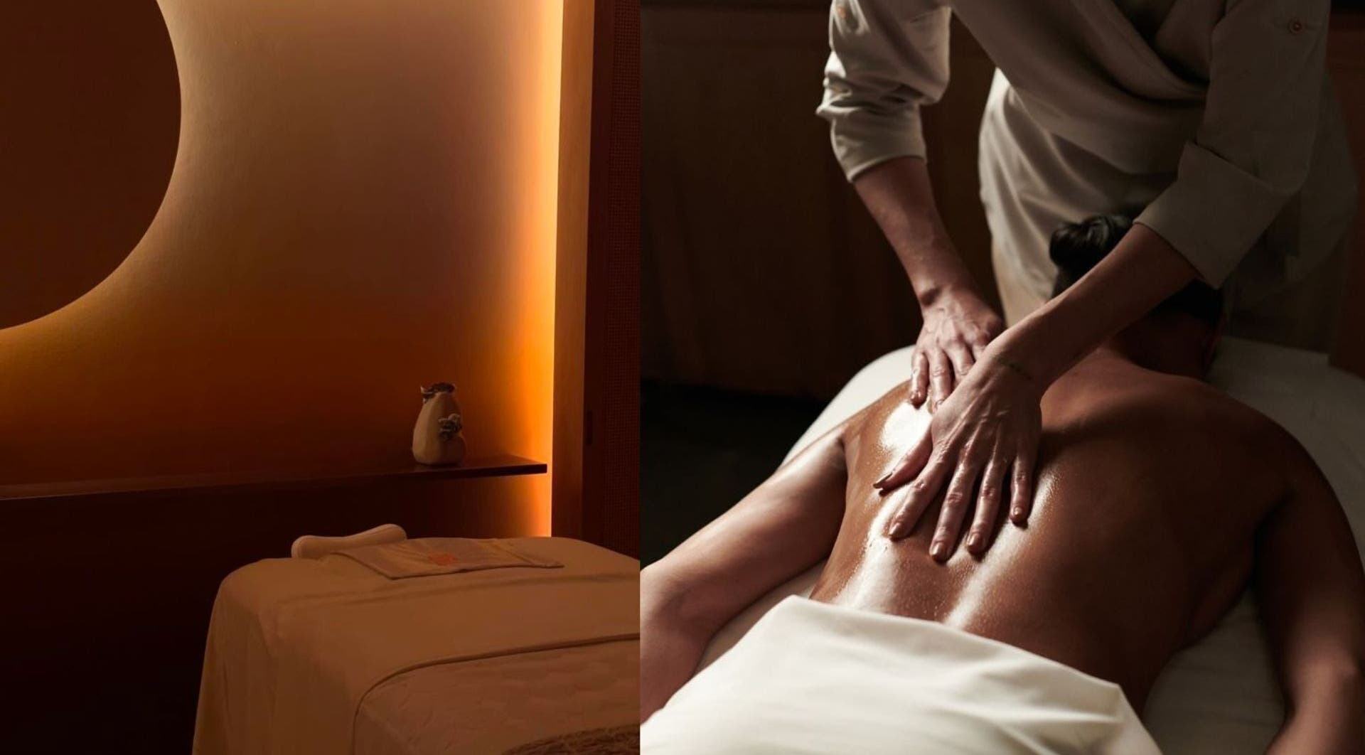 Relaxing massage session at Calma Massage Bar, Guayaquil, Guayas, EC with calming ambient lighting.
