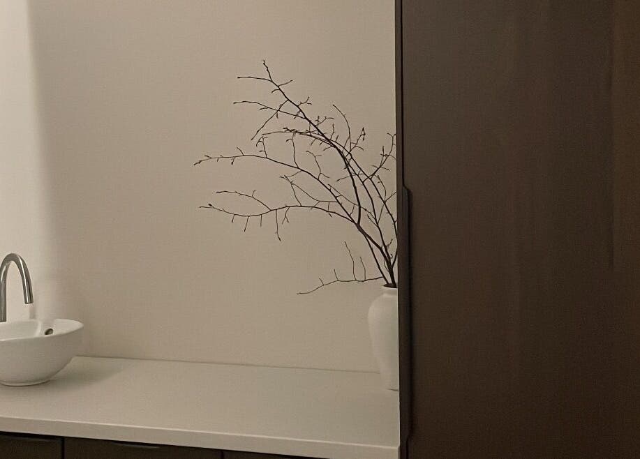 Minimalist sink and vase at Wynter and Co, Newcastle upon Tyne, England, GB for beauty and wellness.