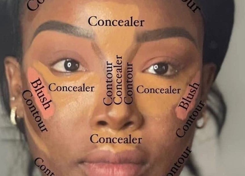 Face makeup guide showing contour and blush areas at Glowbit, Abuja, Federal Capital Territory, NG.