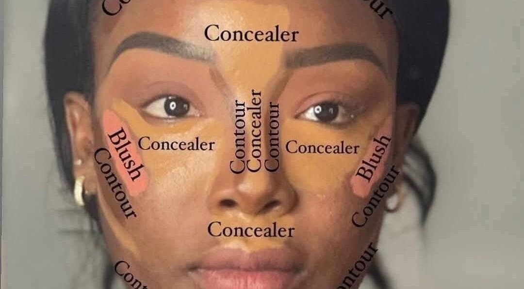Face makeup guide showing contour and blush areas at Glowbit, Abuja, Federal Capital Territory, NG.
