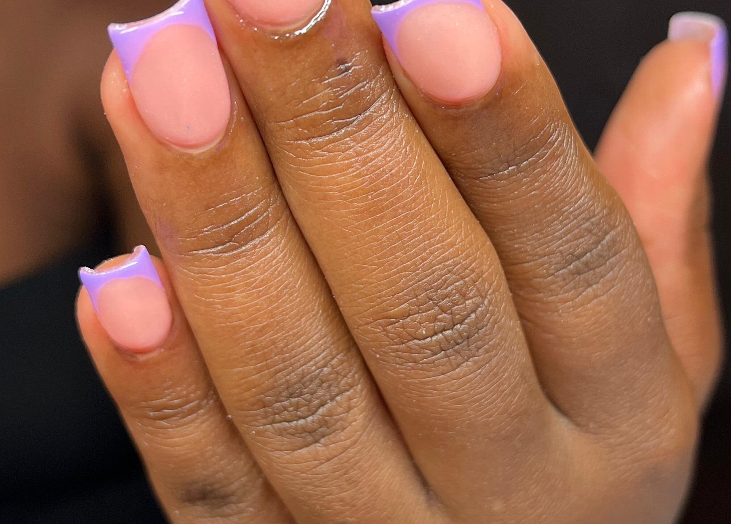 Lilac French manicure nails by PinkyM nails, Ennerdale, Gauteng, ZA.