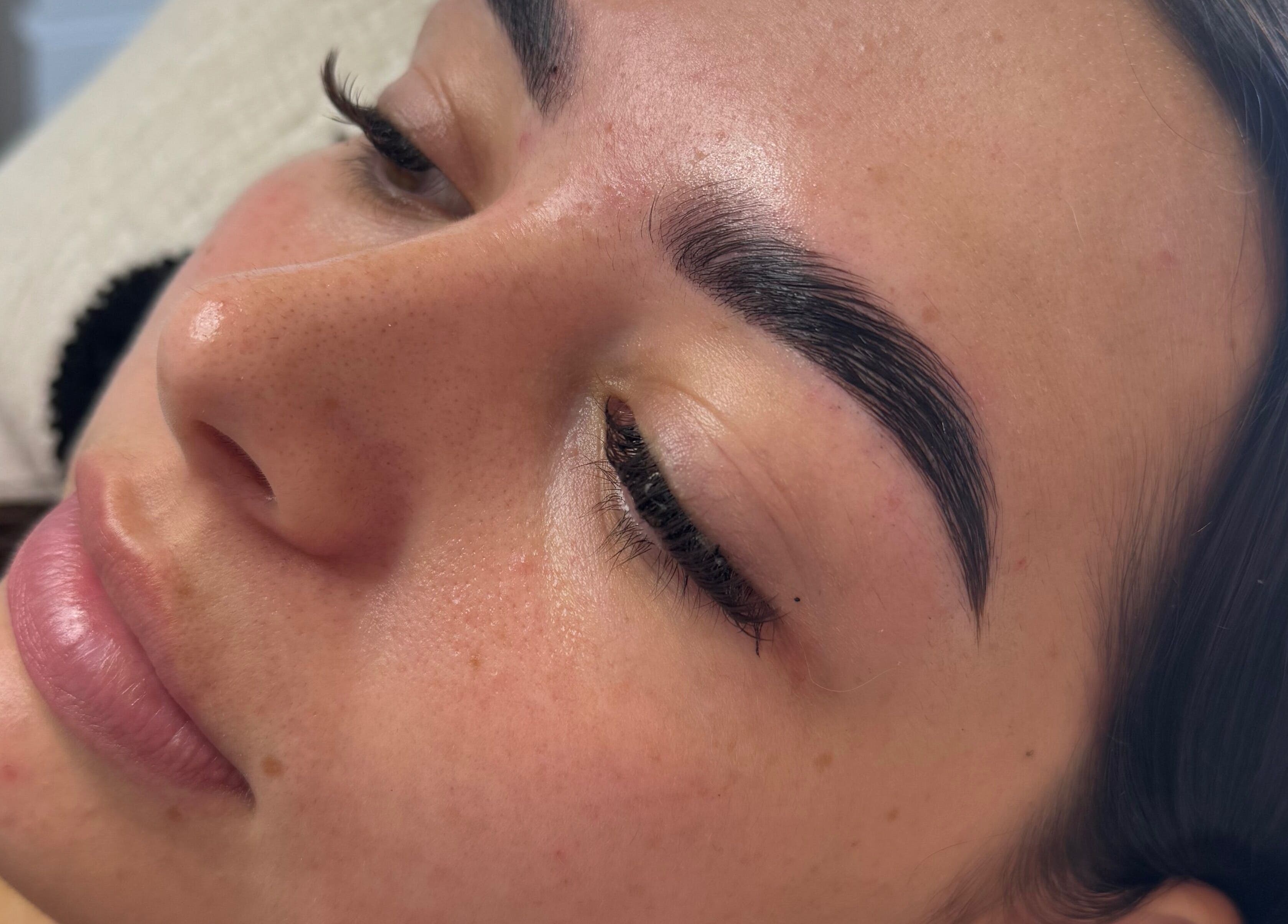 Close-up of perfectly groomed eyebrows at 14eleganceavenue in South Shields, England, GB.