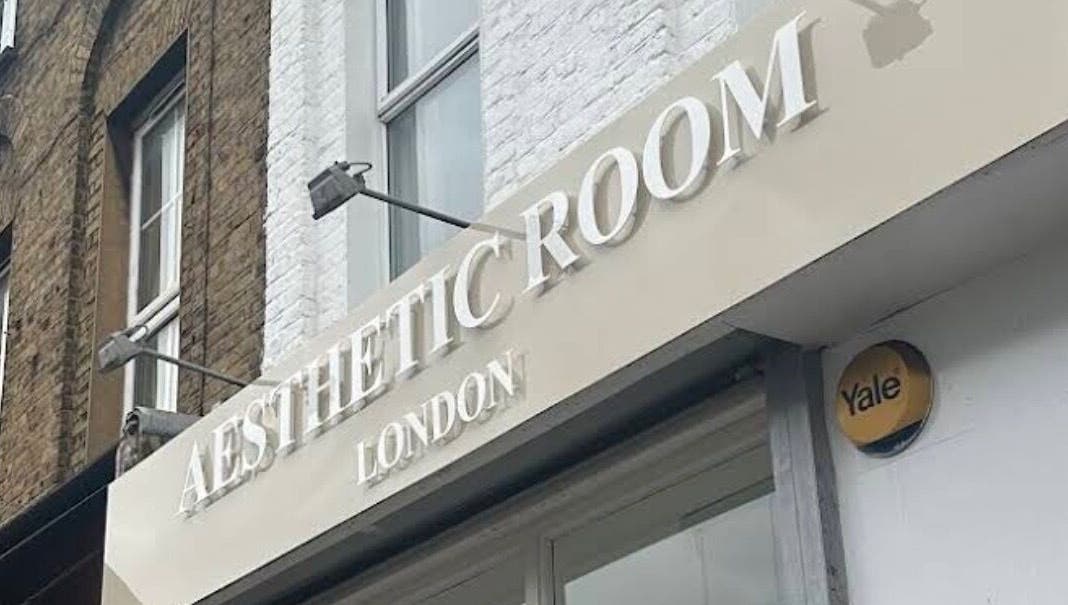 MavenAesthetics entrance sign in London, England, GB, showcasing elegant design.