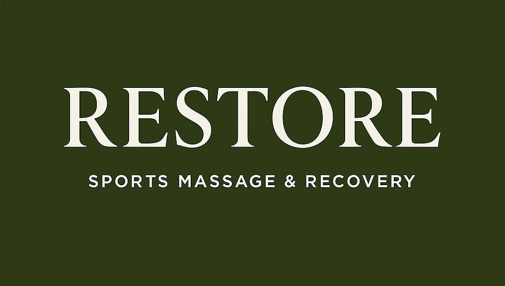 Restore Sports Massage & Recovery logo on green background, Letterston, Wales, GB.