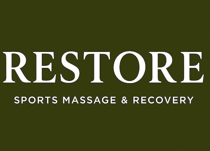 Restore Sports Massage & Recovery logo on dark background, Letterston, Wales, GB.