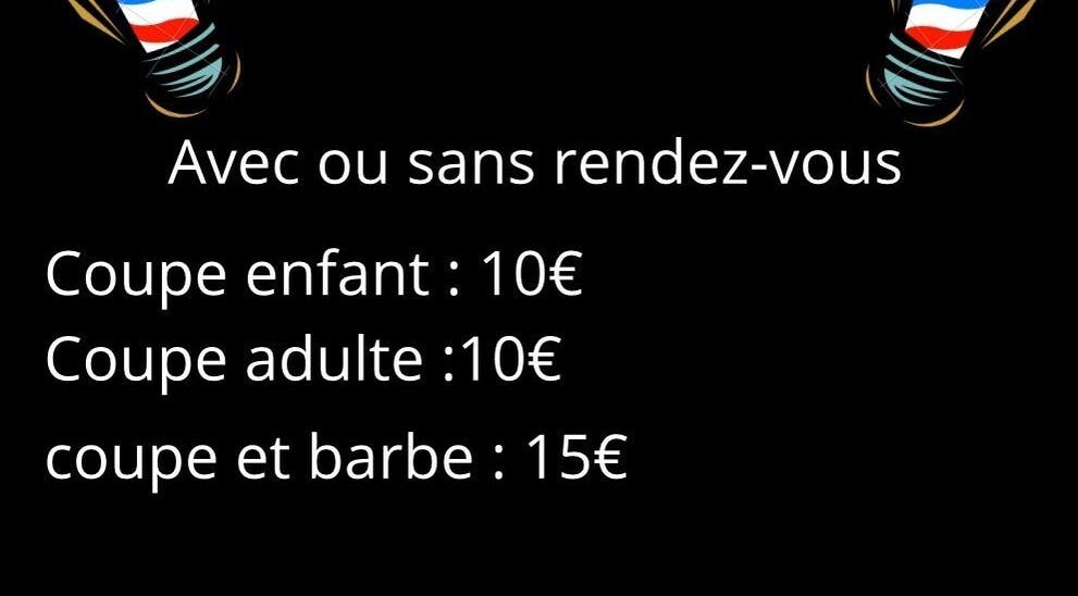 Liste de prix chez Az coiffure à Limoges, Nouvelle-aquitaine : coupe enfant 10€, adulte 10€, barbe 15€.