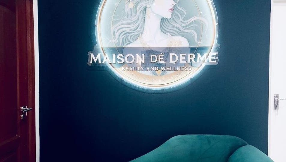 Maison De Derme Beauty & Wellness emblem at entrance, Benoni, Gauteng, ZA, showcasing sophistication.