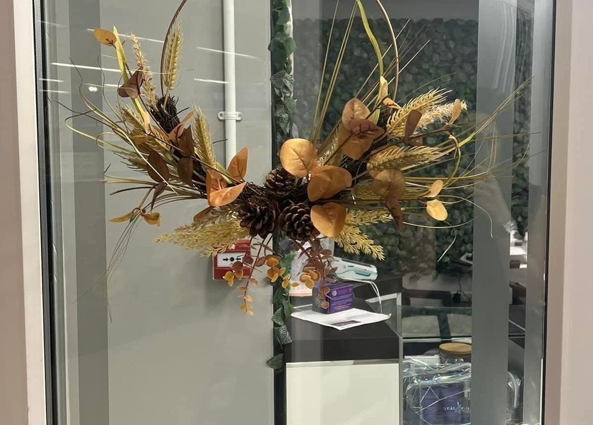 Elegant autumn wreath at Nurture & Nails by Kati, Darlington, England, GB, showcasing seasonal decor.
