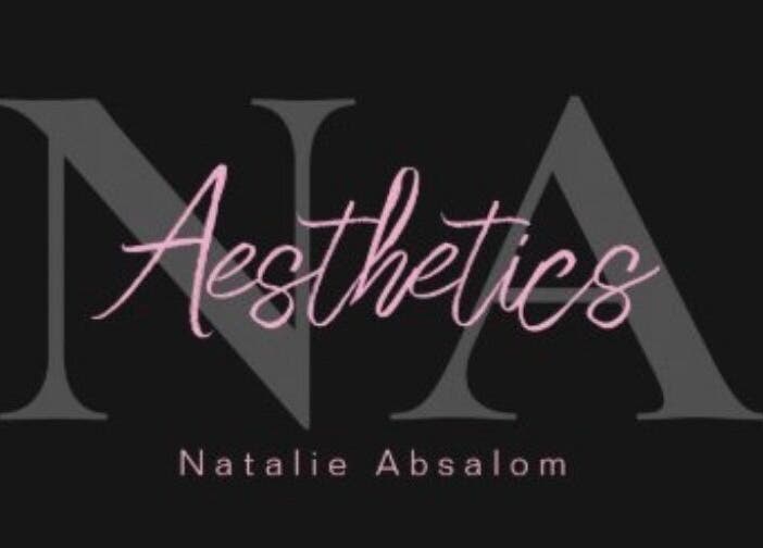 NA aesthetics elegant logo in Milford Haven, Wales, GB. Black background with pink text.