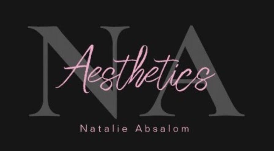 NA aesthetics elegant logo in Milford Haven, Wales, GB. Black background with pink text.