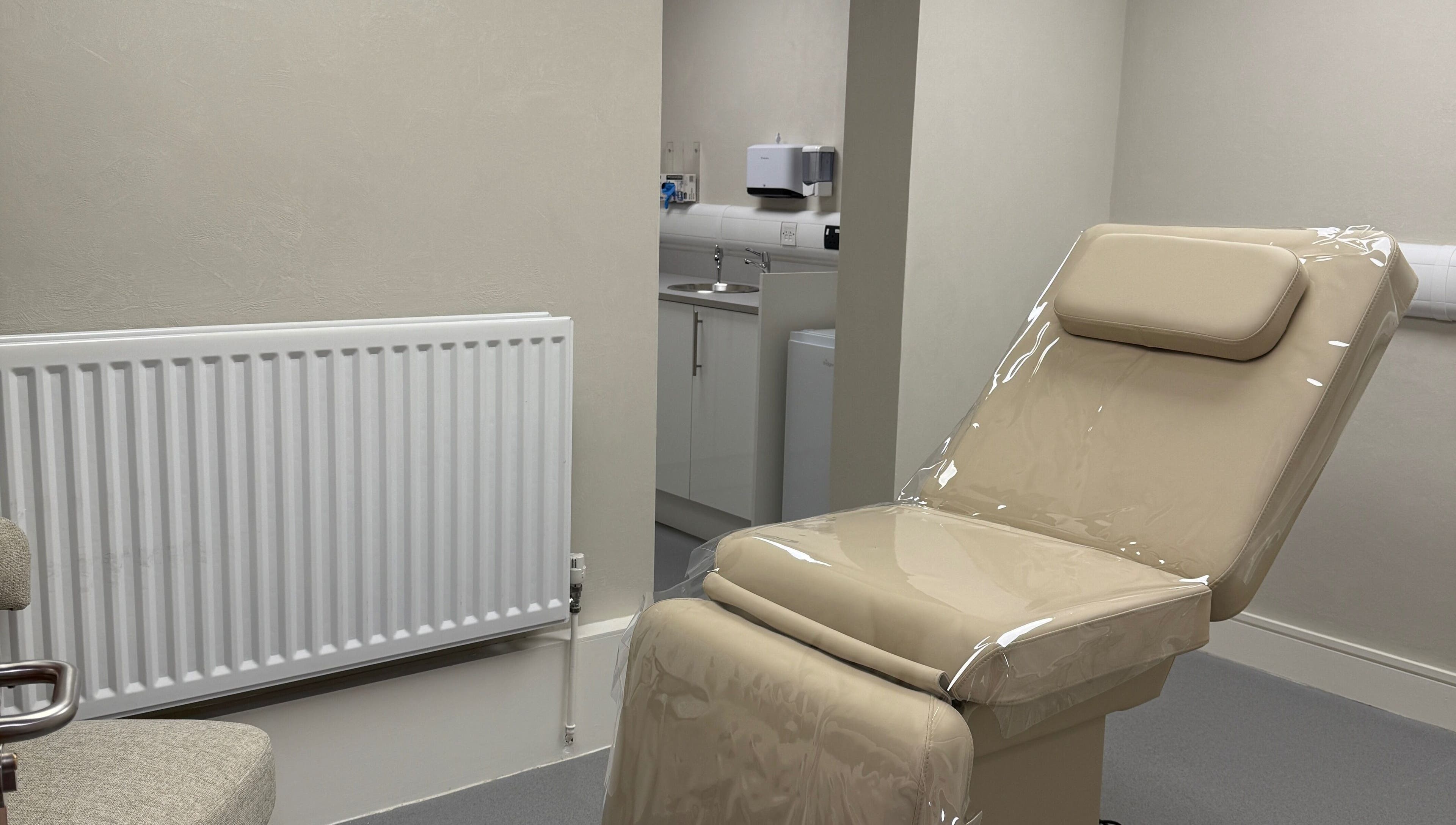 Comfortable treatment chair at Laser & Skin Belfast, Belfast, Northern Ireland, GB.