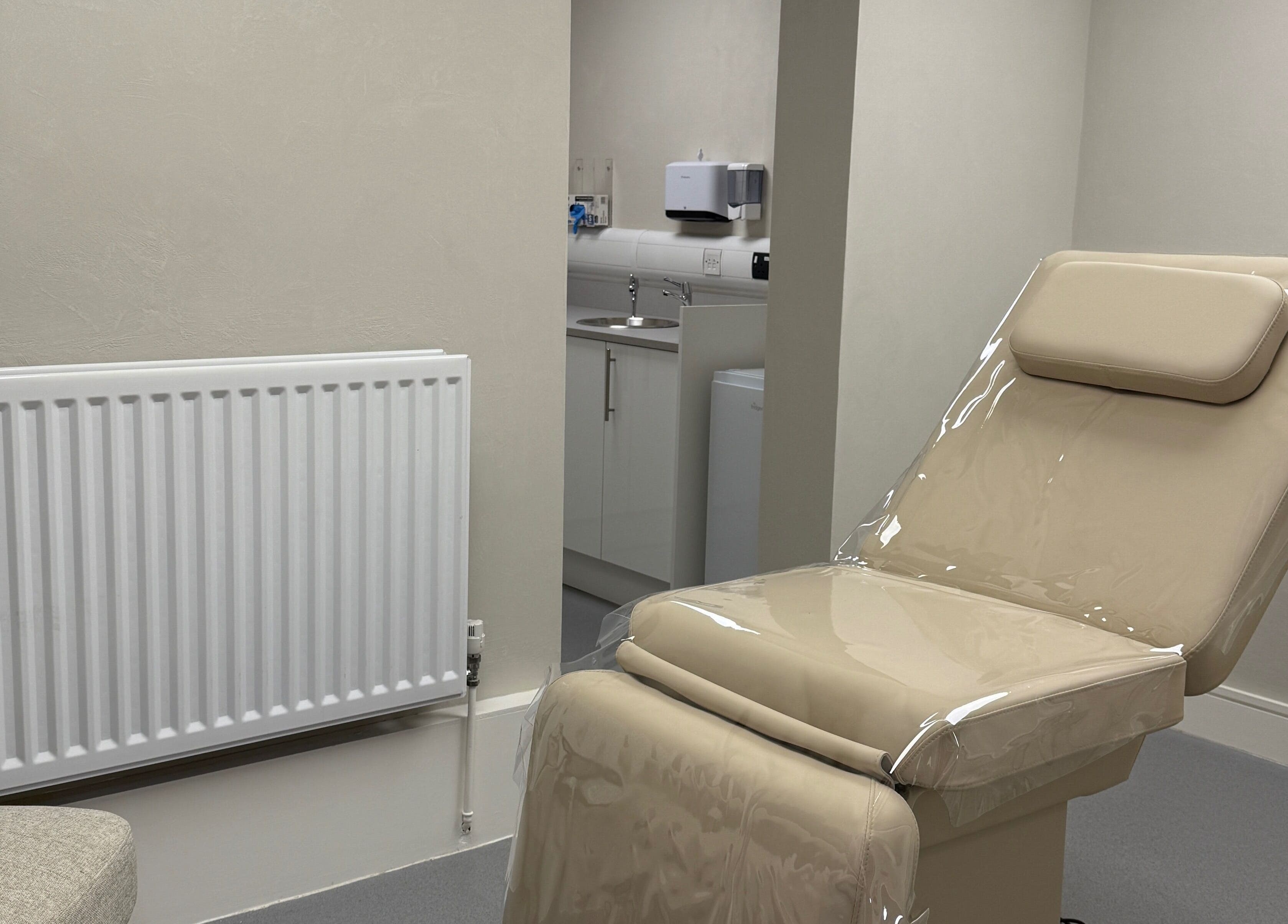 Comfortable treatment chair at Laser & Skin Belfast, Belfast, Northern Ireland, GB.