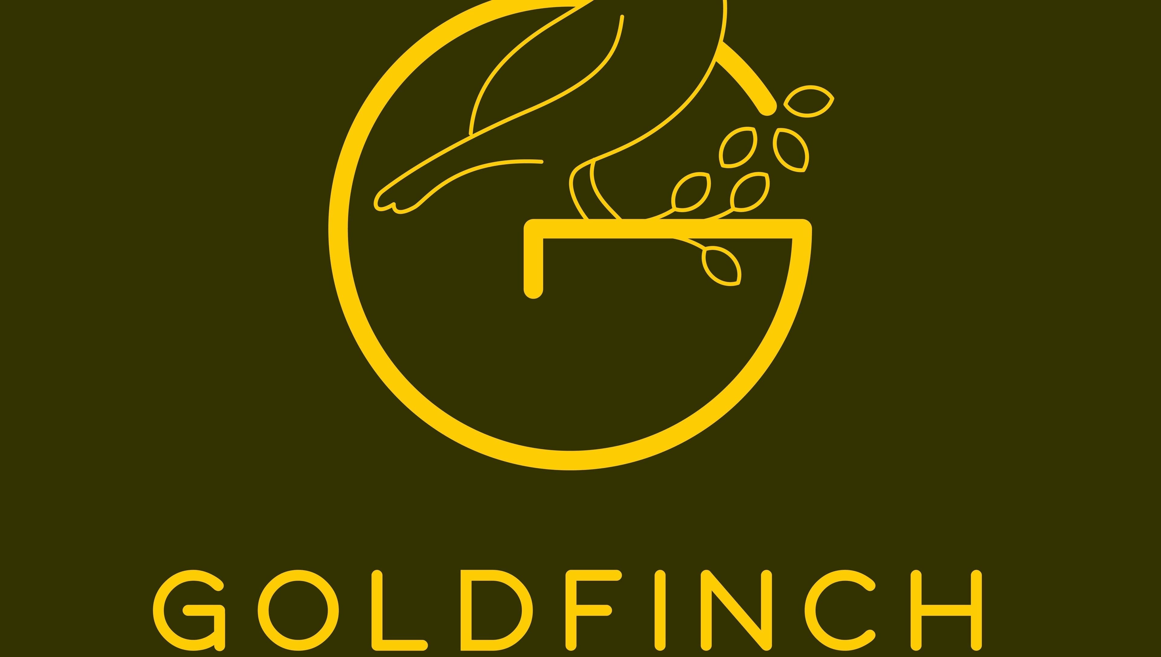 Goldfinch Nails Studio logo in Haslemere, England, GB. Elegant gold bird design.