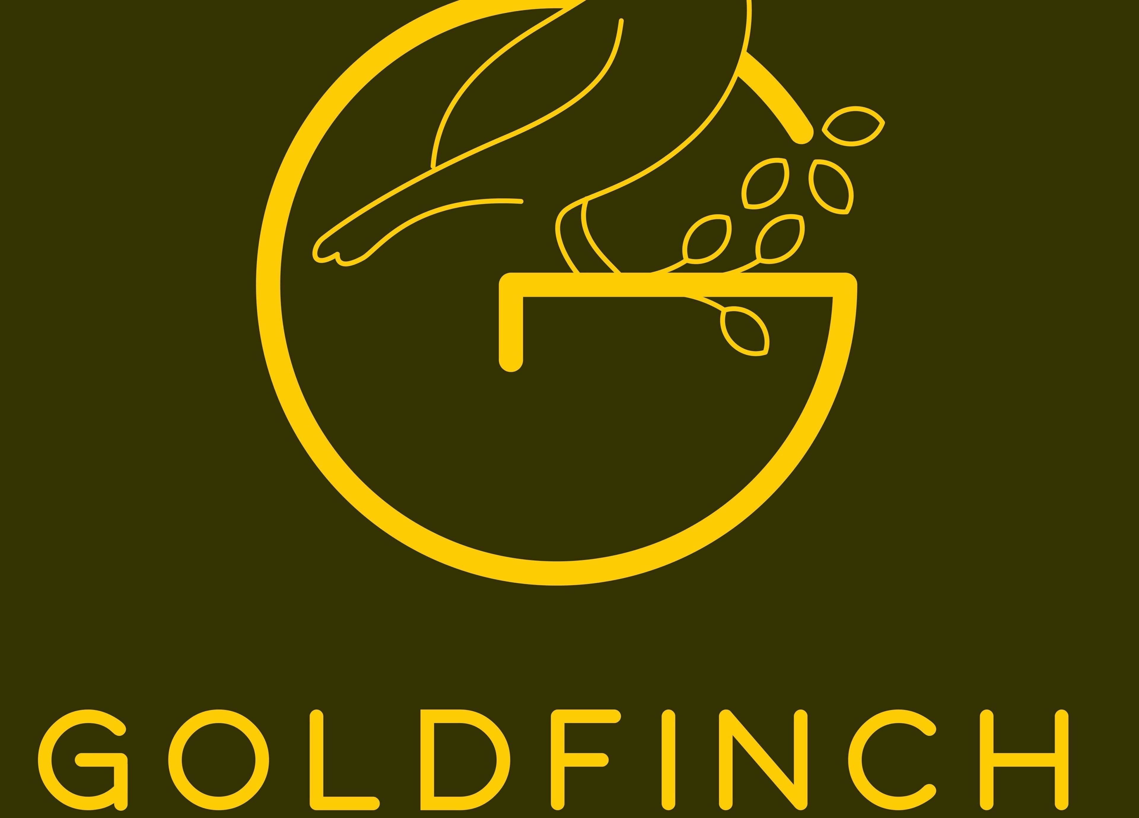 Goldfinch Nails Studio logo in Haslemere, England, GB. Elegant gold bird design.