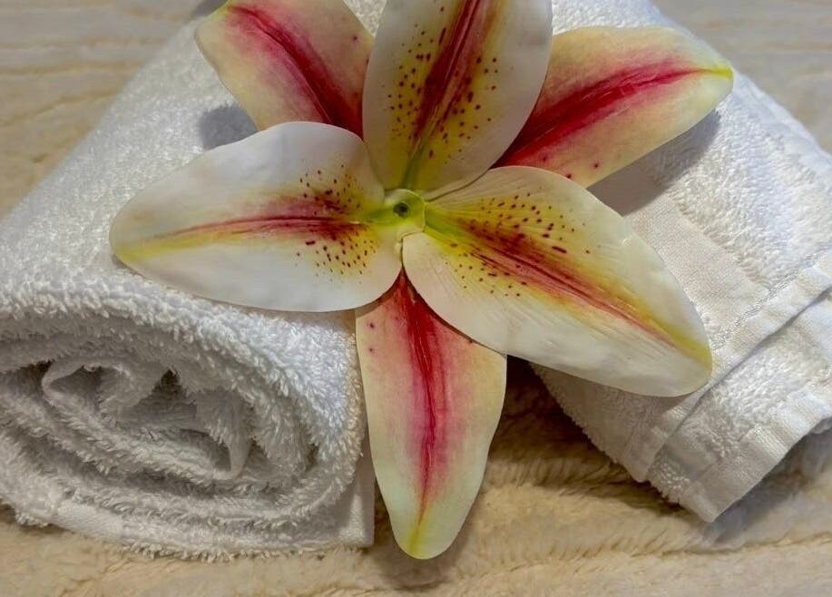 Serviette blanche avec un lys chez Casa Bella Mar, Toulouse, Occitanie, FR