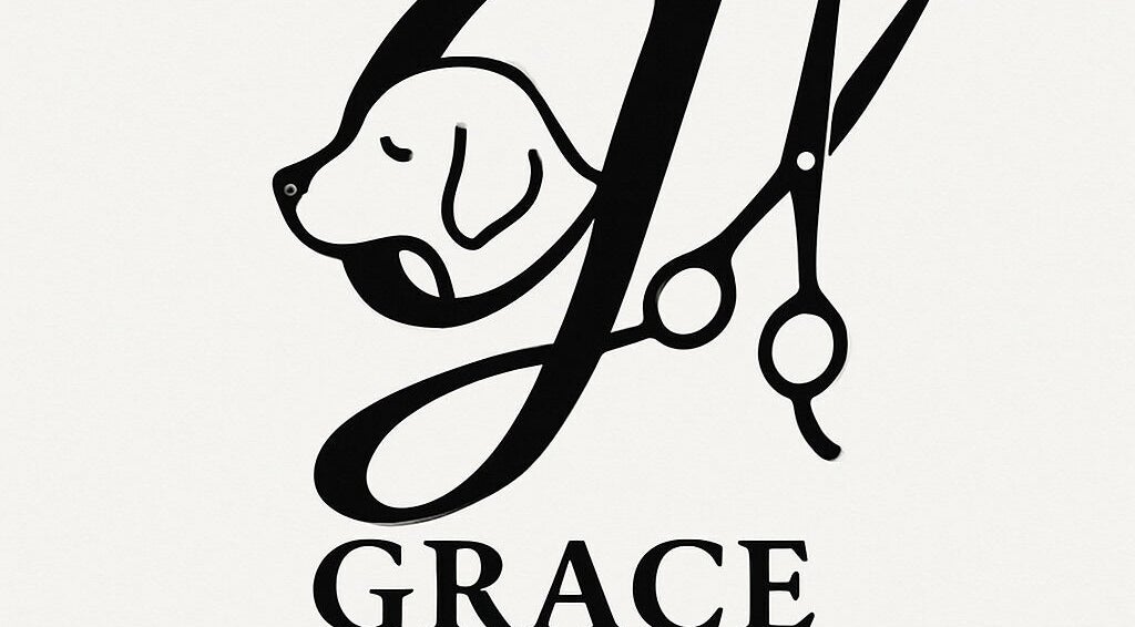 GG Grace Grooming logo featuring a dog and scissors, located in Garden Grove, California, US.