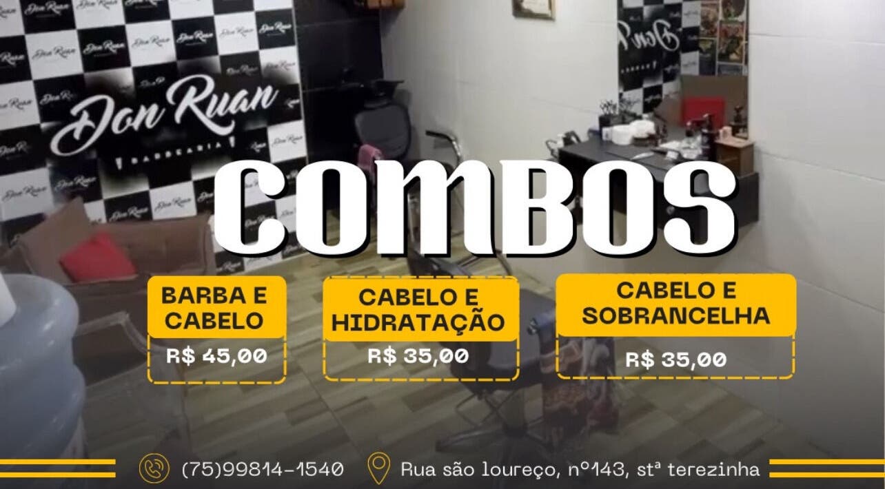 Compre combos de beleza na Barbearia Don Ruan, localizada em Bahia, Bahia, BR. Serviços acessíveis e de qualidade.