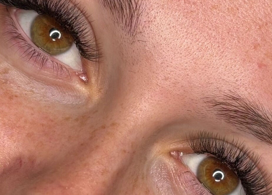 Close-up of styled eyebrows and eyelashes at Beautyblissbymia_ in London, England, GB.