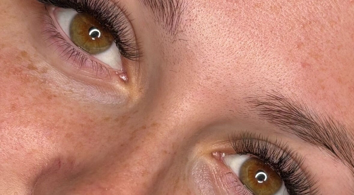 Close-up of styled eyebrows and eyelashes at Beautyblissbymia_ in London, England, GB.