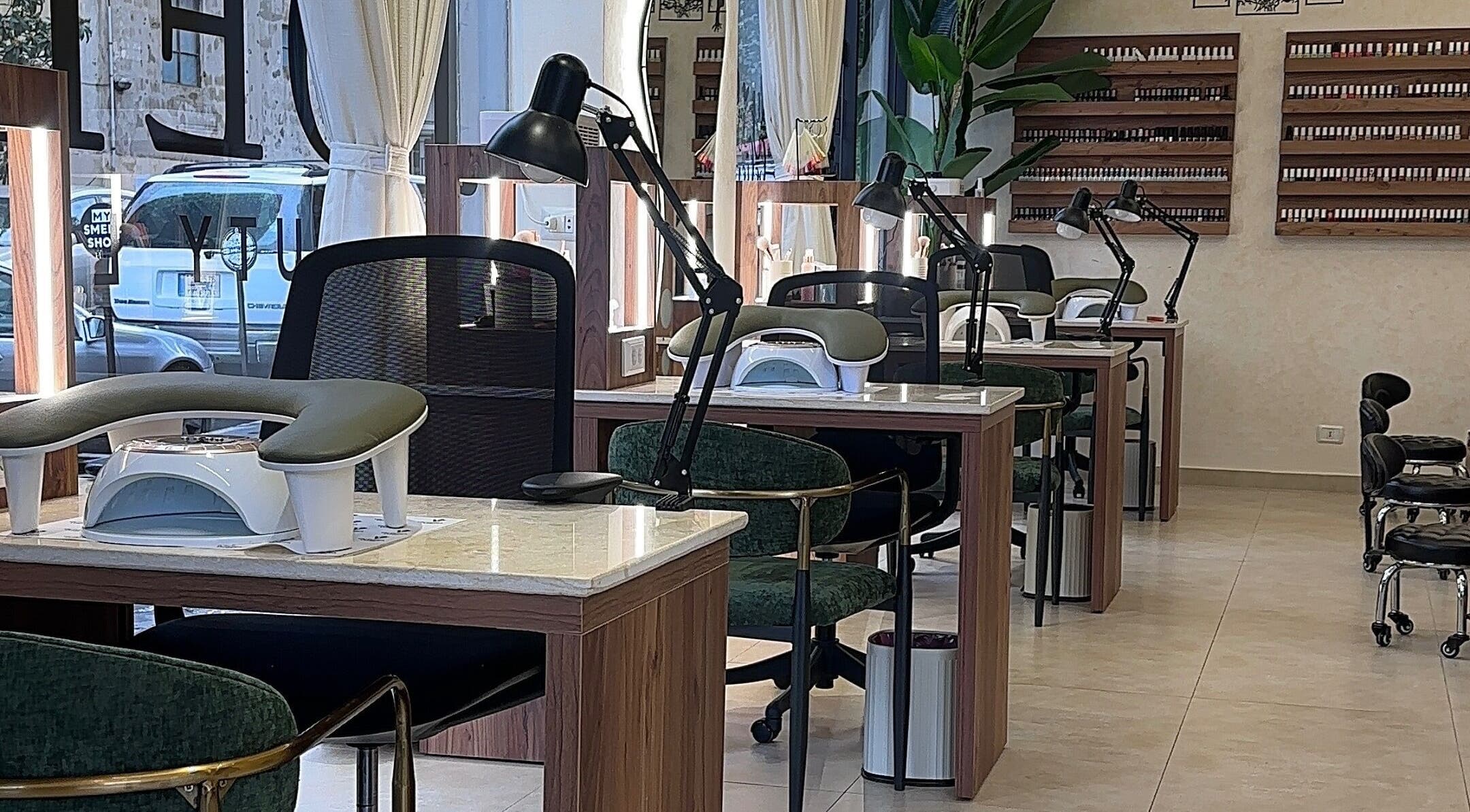 Modern nail stations at Joelle Beauty Lounge in Bayrut, LB offer a chic and relaxing atmosphere.