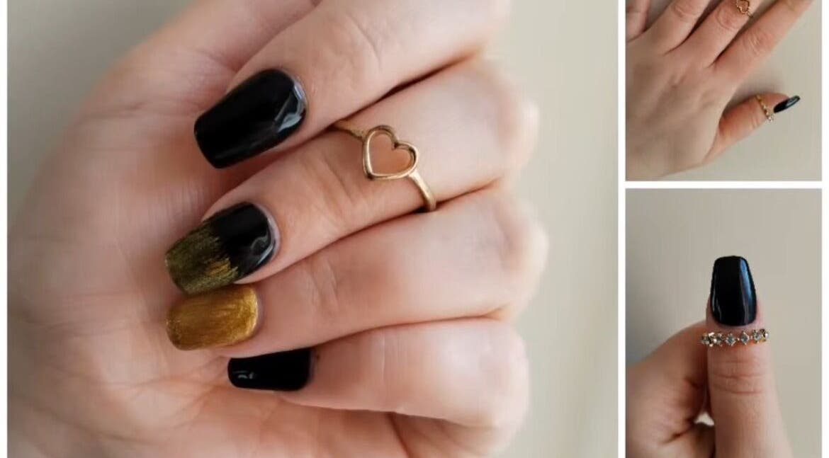 Ongles élégants avec vernis noir et doré chez LN’Beauty à Mailley-et-chazelot, Bourgogne-franche-comté, FR.