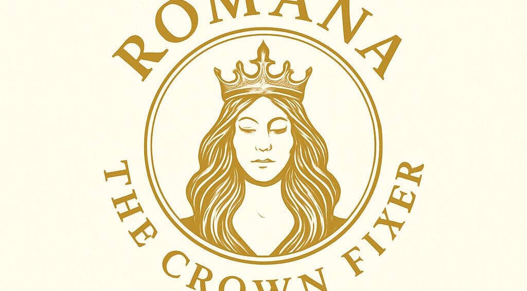 Logo of Romana The Crown Fixer in Paramaribo with a crowned woman.