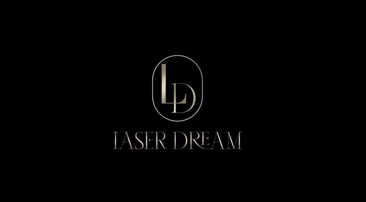 Логотип центра красоты LASER DREAM в Бёрбанке, Калифорния, США, на черном фоне.