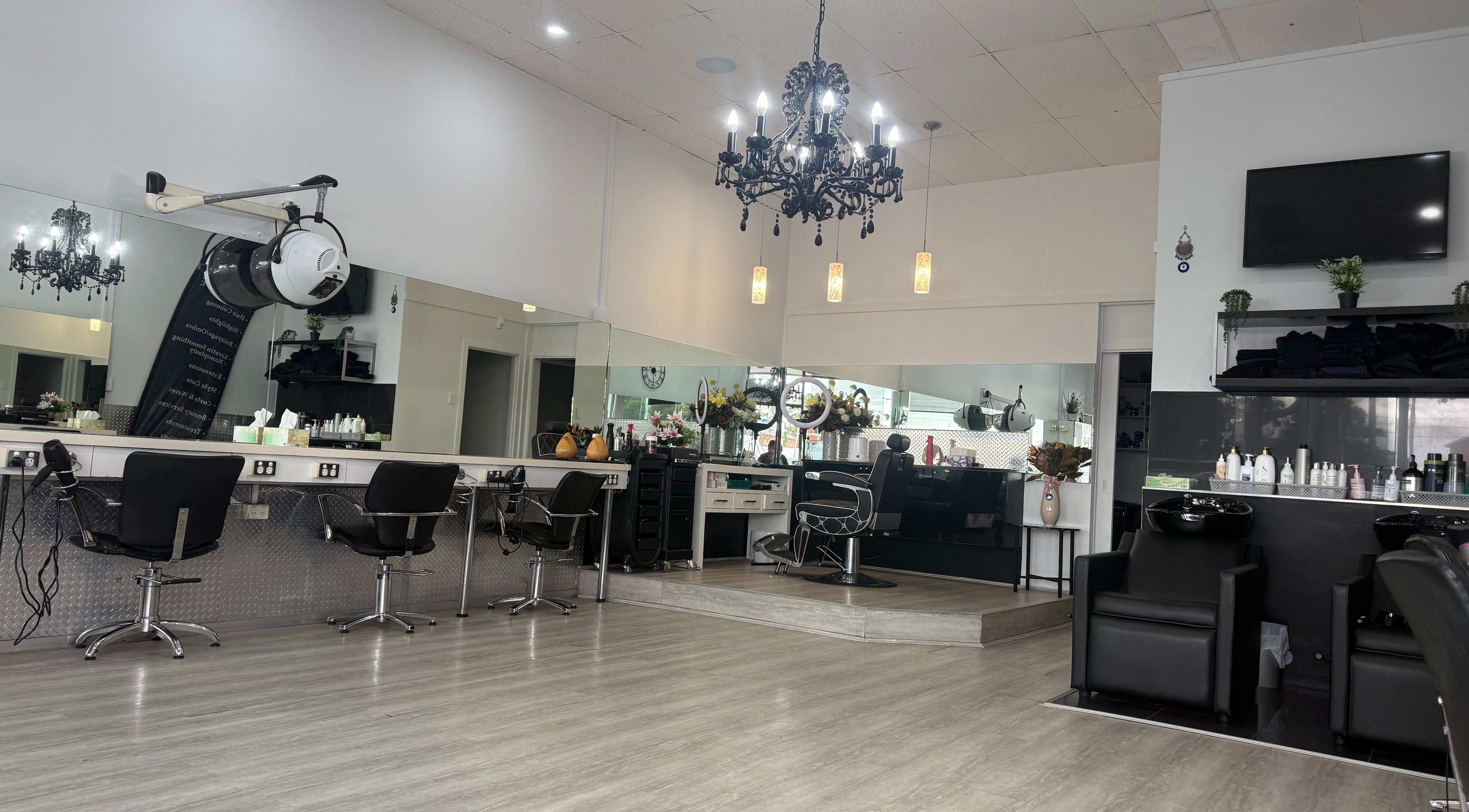 Chic salon setup at Heavenly Hair & Beauty Lounge, Laverton, Victoria, AU, featuring modern styling stations.