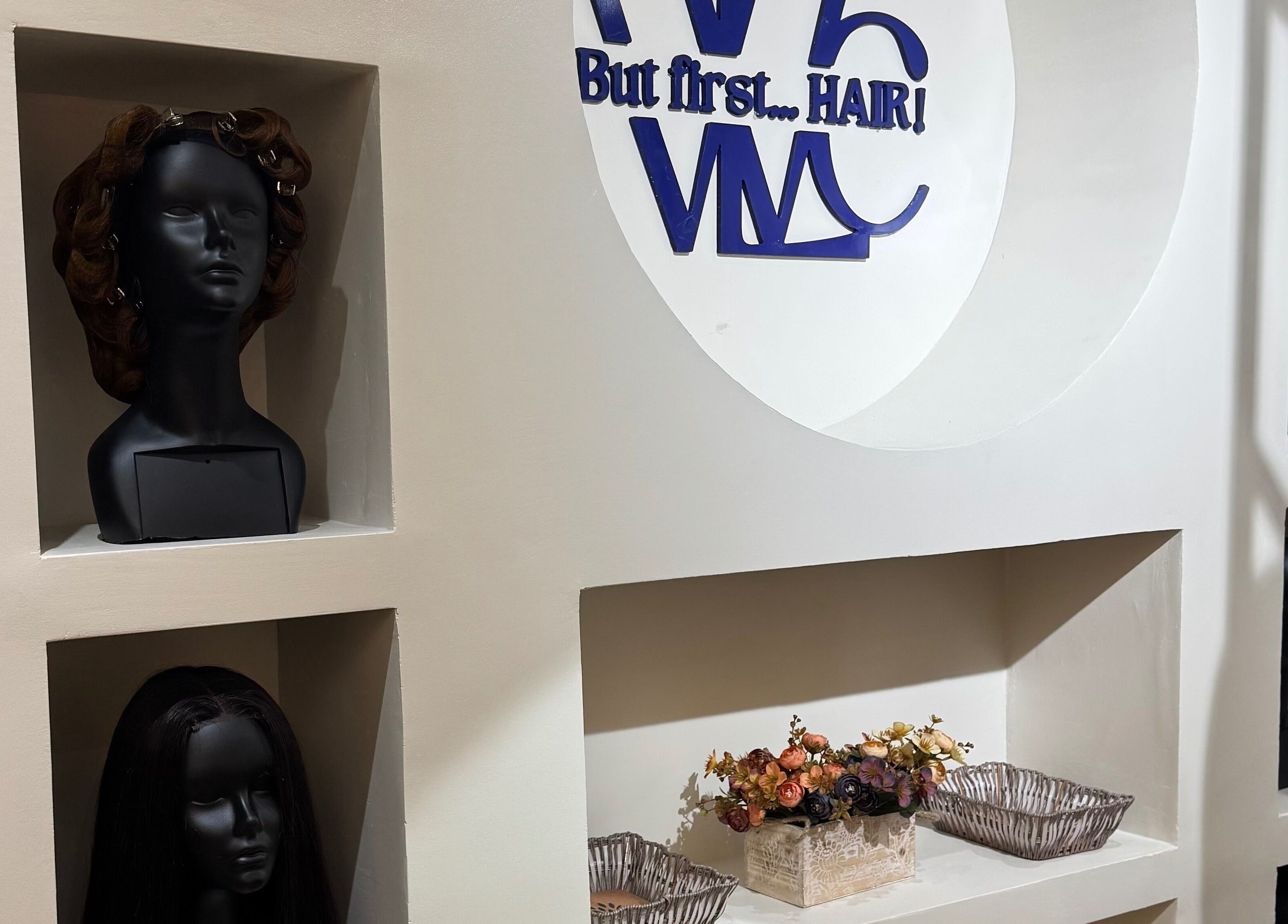 Mannequin heads with wigs on display at Wig Laundry Company, Lagos, Lagos, NG.