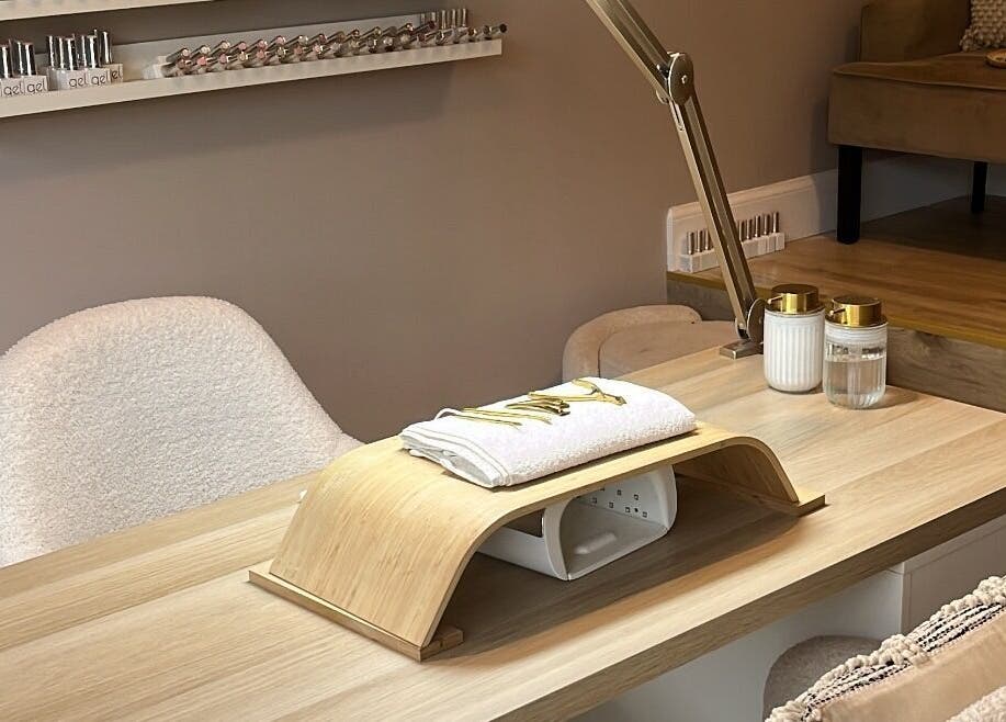 Elegant nail station at NailsbyMiaHope - TWELVE BEAUTY CO., Edinburgh, Scotland, GB, featuring modern decor.