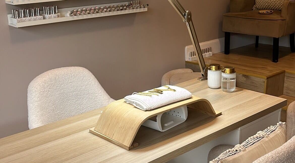 Elegant nail station at NailsbyMiaHope - TWELVE BEAUTY CO., Edinburgh, Scotland, GB, featuring modern decor.