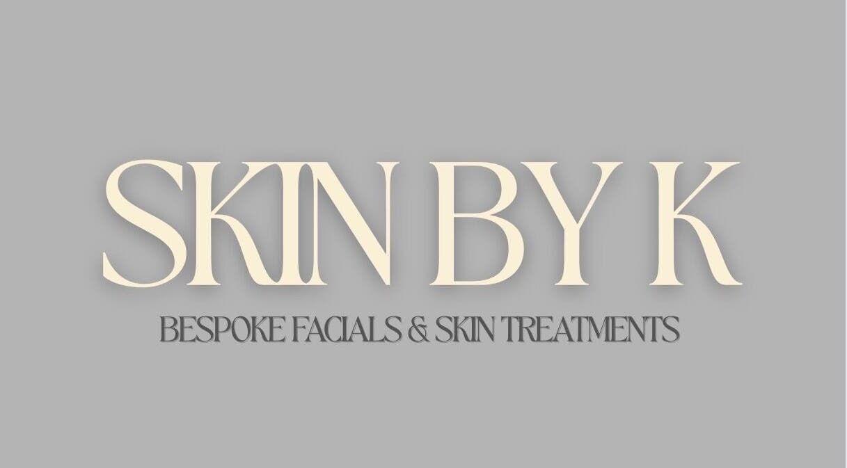 Skin By K logo in elegant font on gray background, Peterborough, England, GB.