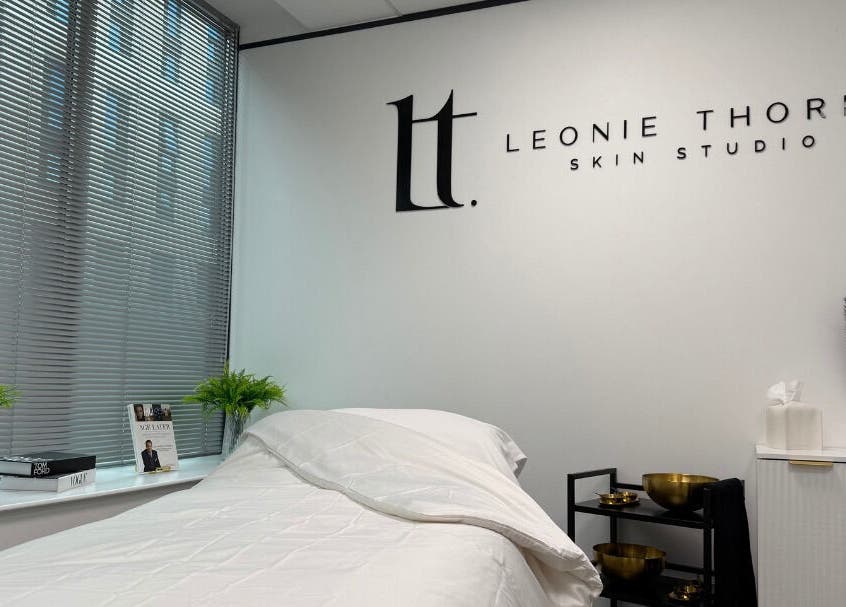 Elegant spa room at Leonie Thorne Skin Studio, Southampton, England, featuring calm decor and modern furnishings.