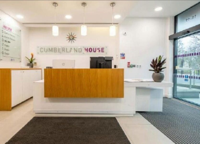 Reception area of Leonie Thorne Skin Studio in Southampton, England, GB, with bright, modern decor and signage.