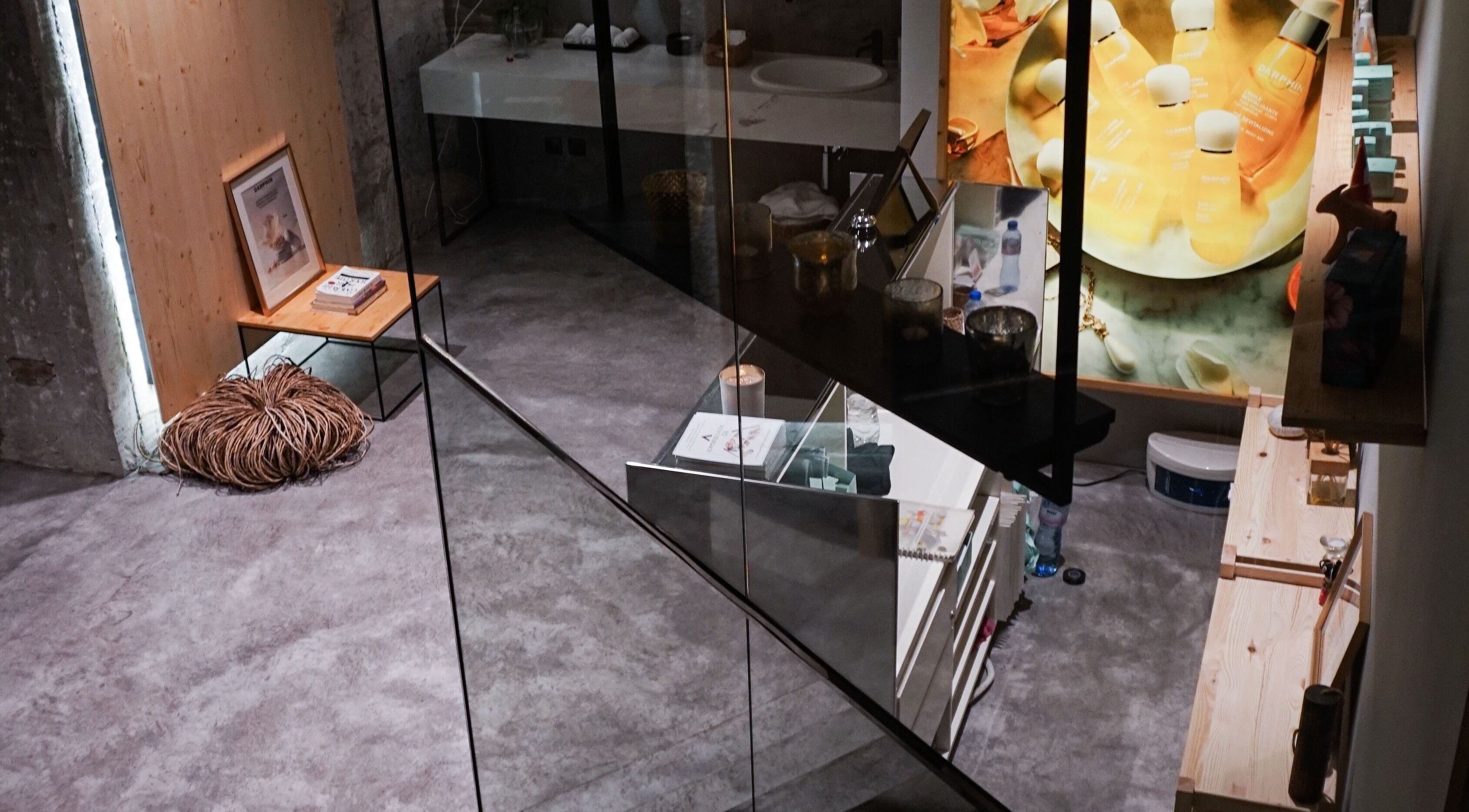 Stylish interior of Koncept Beauty, Sofia, Sofia City Province, BG with sleek design and beauty products display.