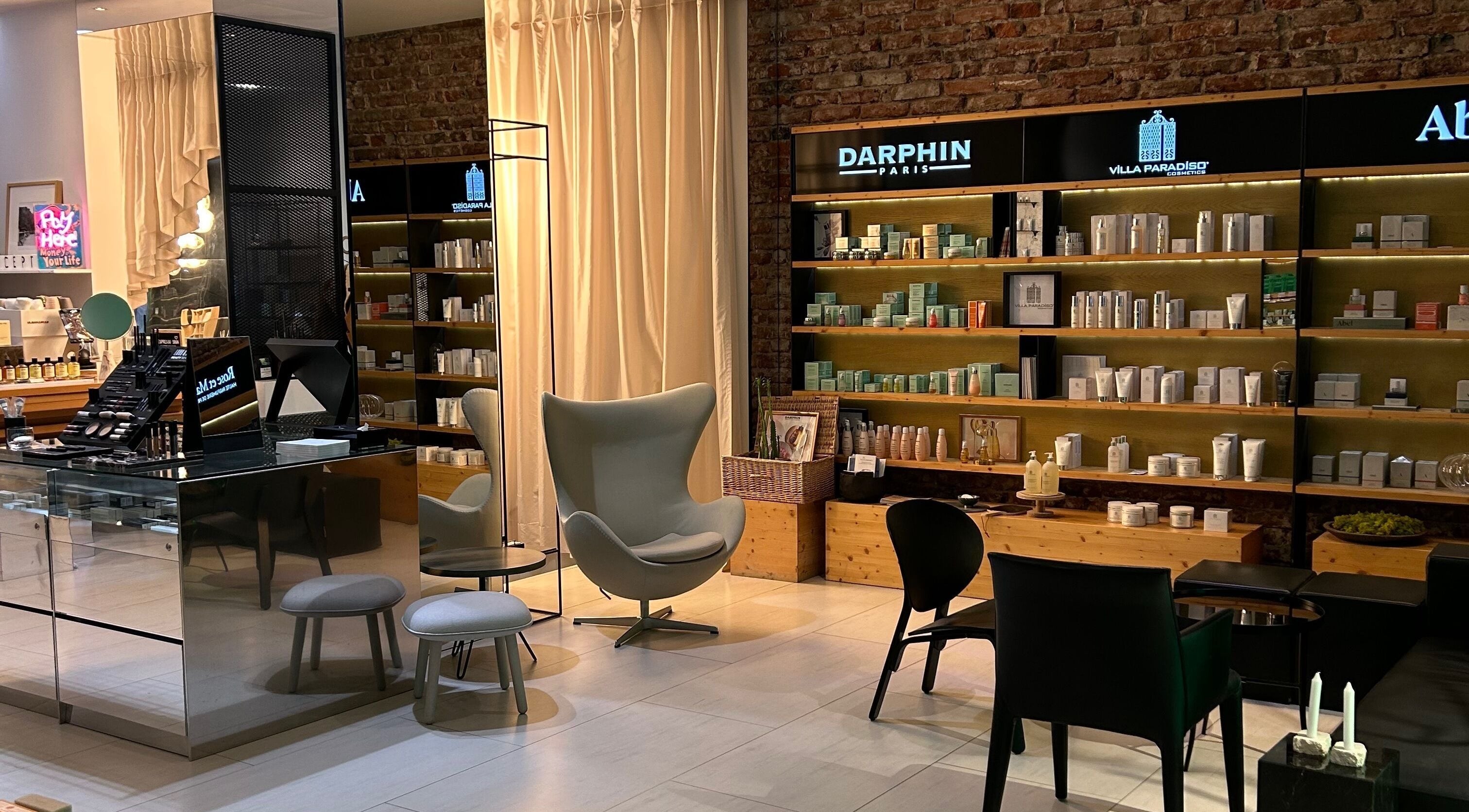 Elegant interior of Koncept Beauty in Sofia, Sofia City Province, BG showcasing premium skincare products.