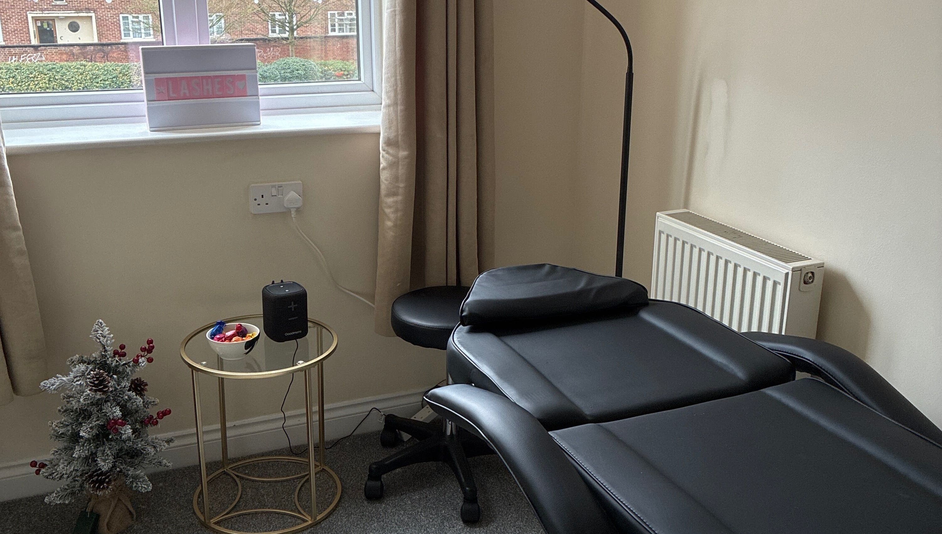 Lash treatment room at Caitlin McGarel Beauty in Southampton, England, GB with a cozy setup.