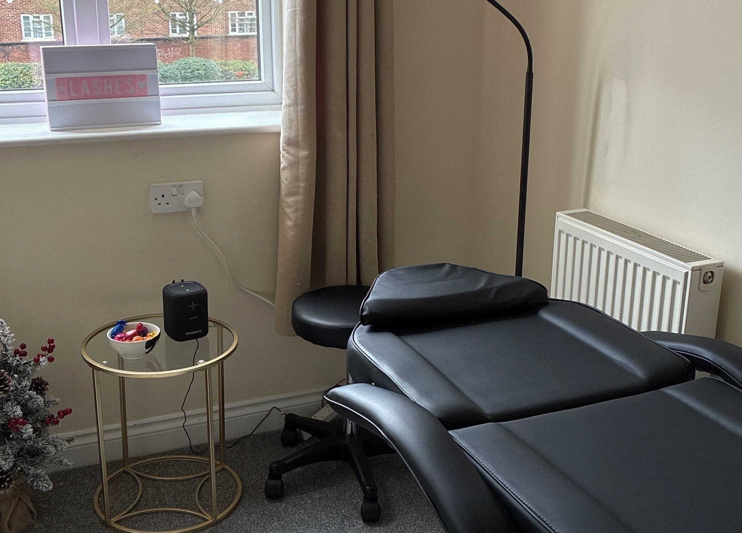 Lash treatment room at Caitlin McGarel Beauty in Southampton, England, GB with a cozy setup.