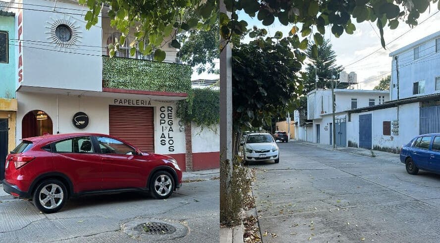 Saenz Studio street view in Santa Lucía Del Camino, Oaxaca, MX with parked cars and leafy surroundings.